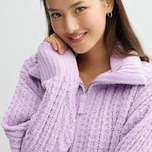 AERIE Women's Chenille 1/4 Zip Sweater Lilac Purple Sz XL Cable Knit